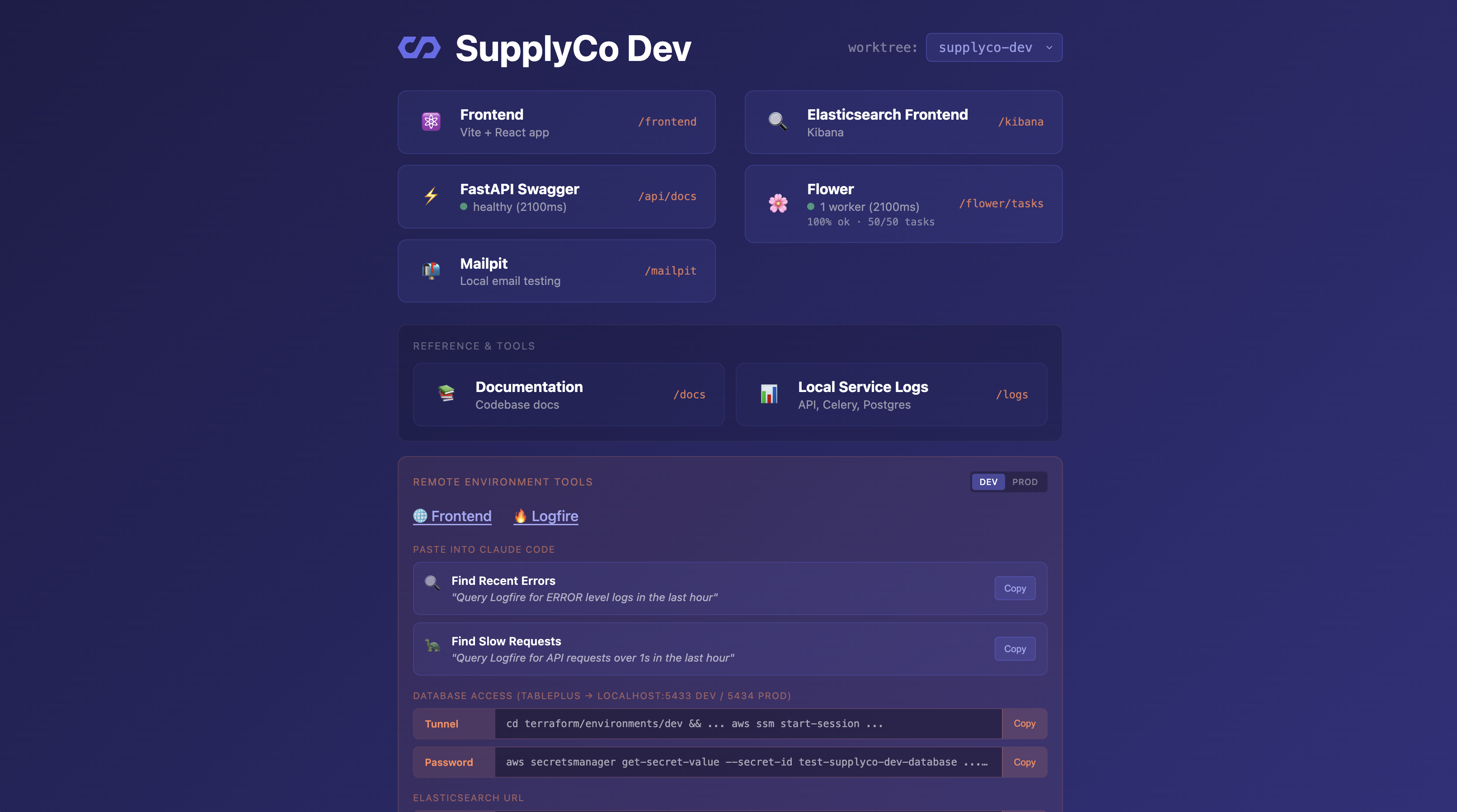 The SupplyCo Dev landing page